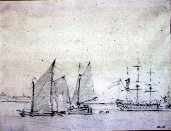 Schepen in de Theems door John Constable