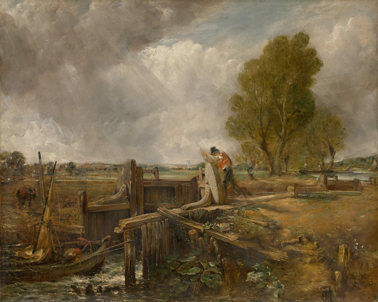 Studie van "Een boot die een sluis passeert" door John Constable
