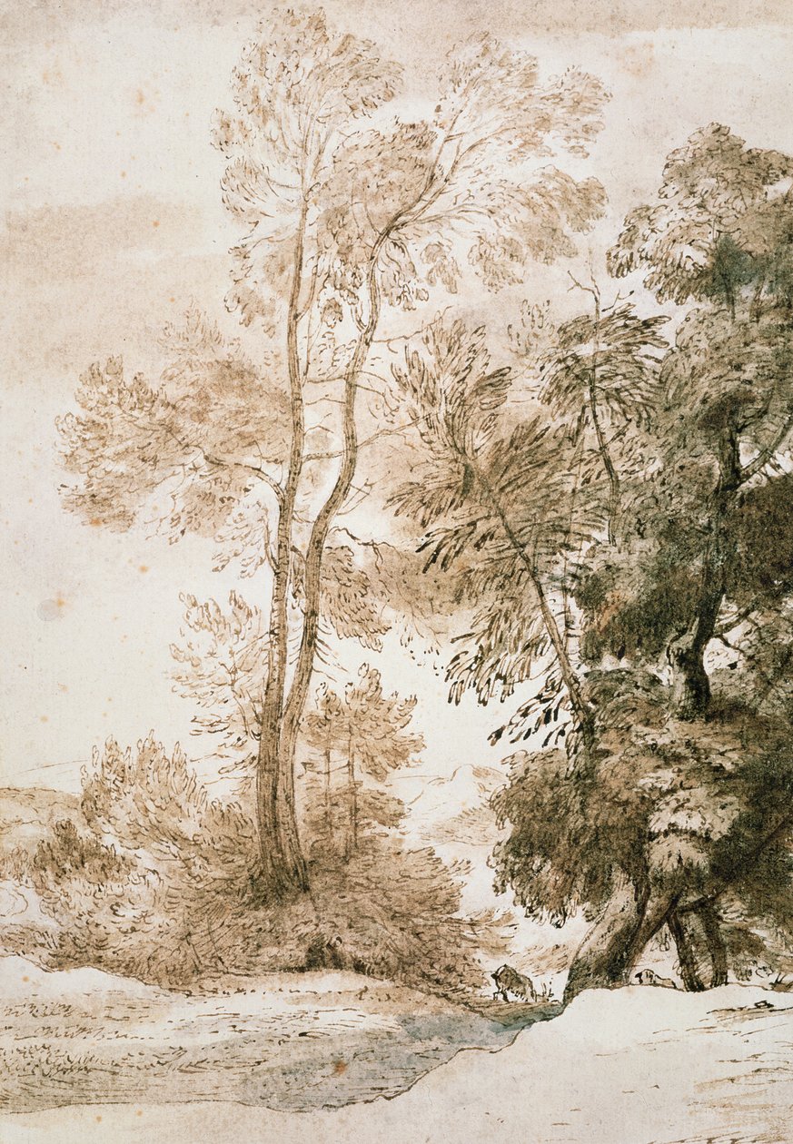 Bomen en herten, naar Claude door John Constable