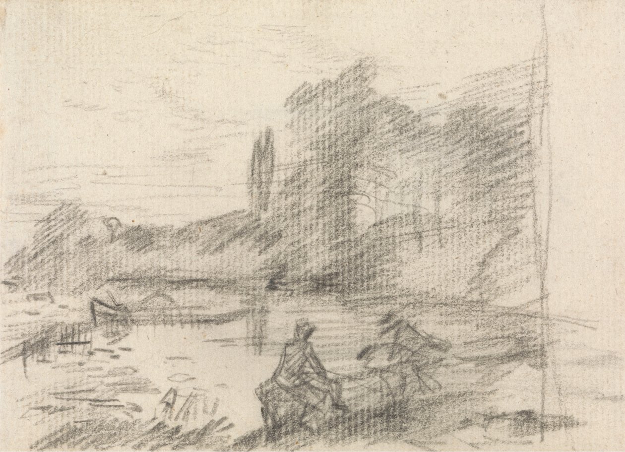 Twee Figuren bij een Rivier door John Constable