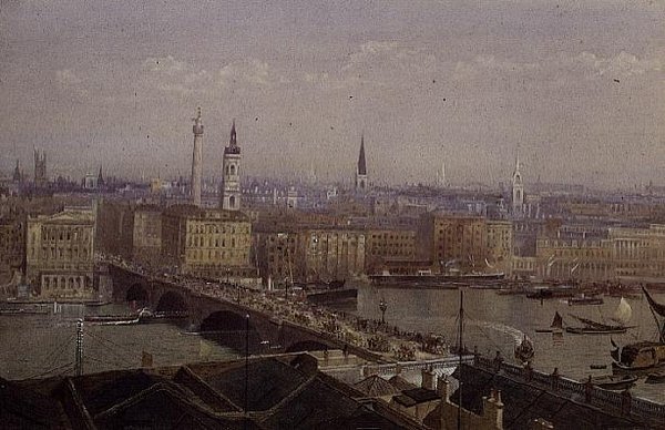 London Bridge met het Monument door John Crowther