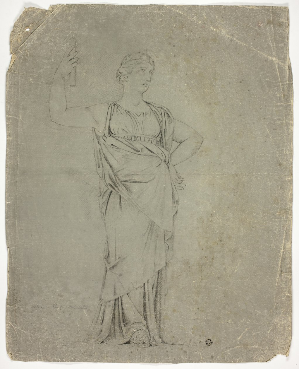 Oude standbeeld van staande vrouwelijke figuur door John Downman