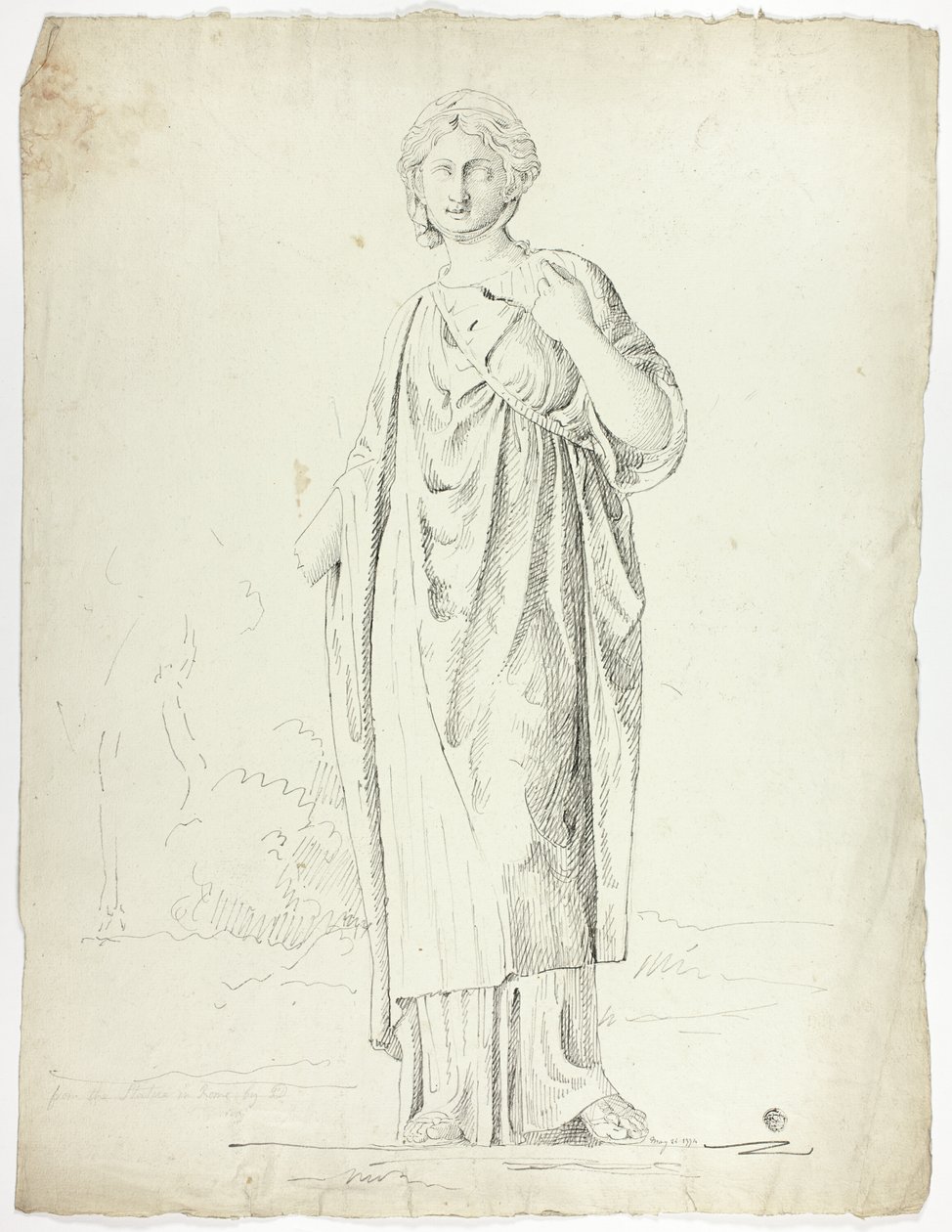 Antiek standbeeld van staande gedrapeerde vrouw door John Downman