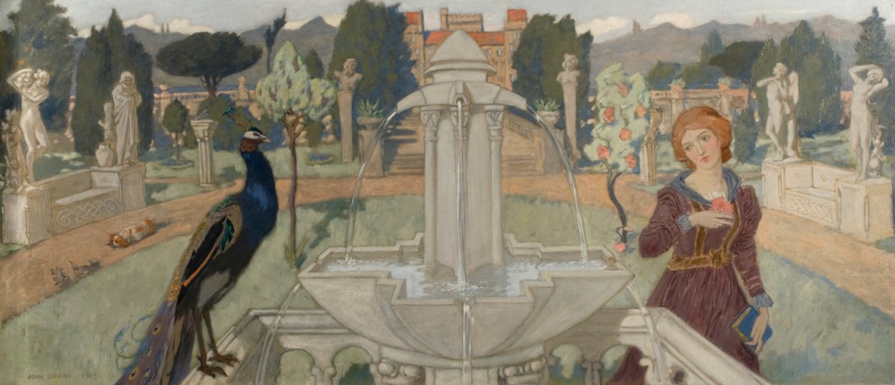 Pauwen en fontein door John Duncan