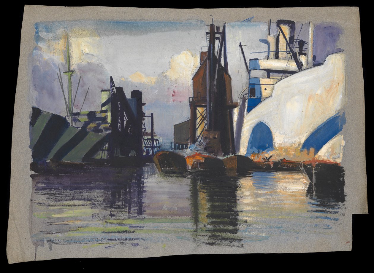 Uitzicht op een haven door John Everett