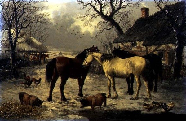 Een winterse boerderijscène door John Frederick Herring Jnr