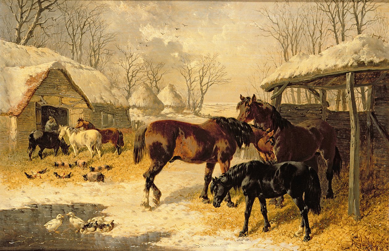 Een boerenerf in de winter door John Frederick Herring Junior