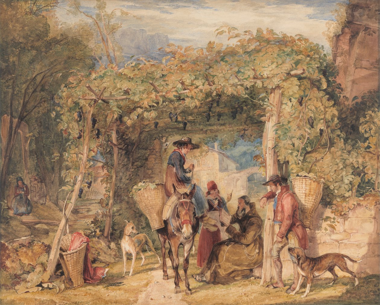 Figuren en dieren in een wijngaard door John Frederick Lewis