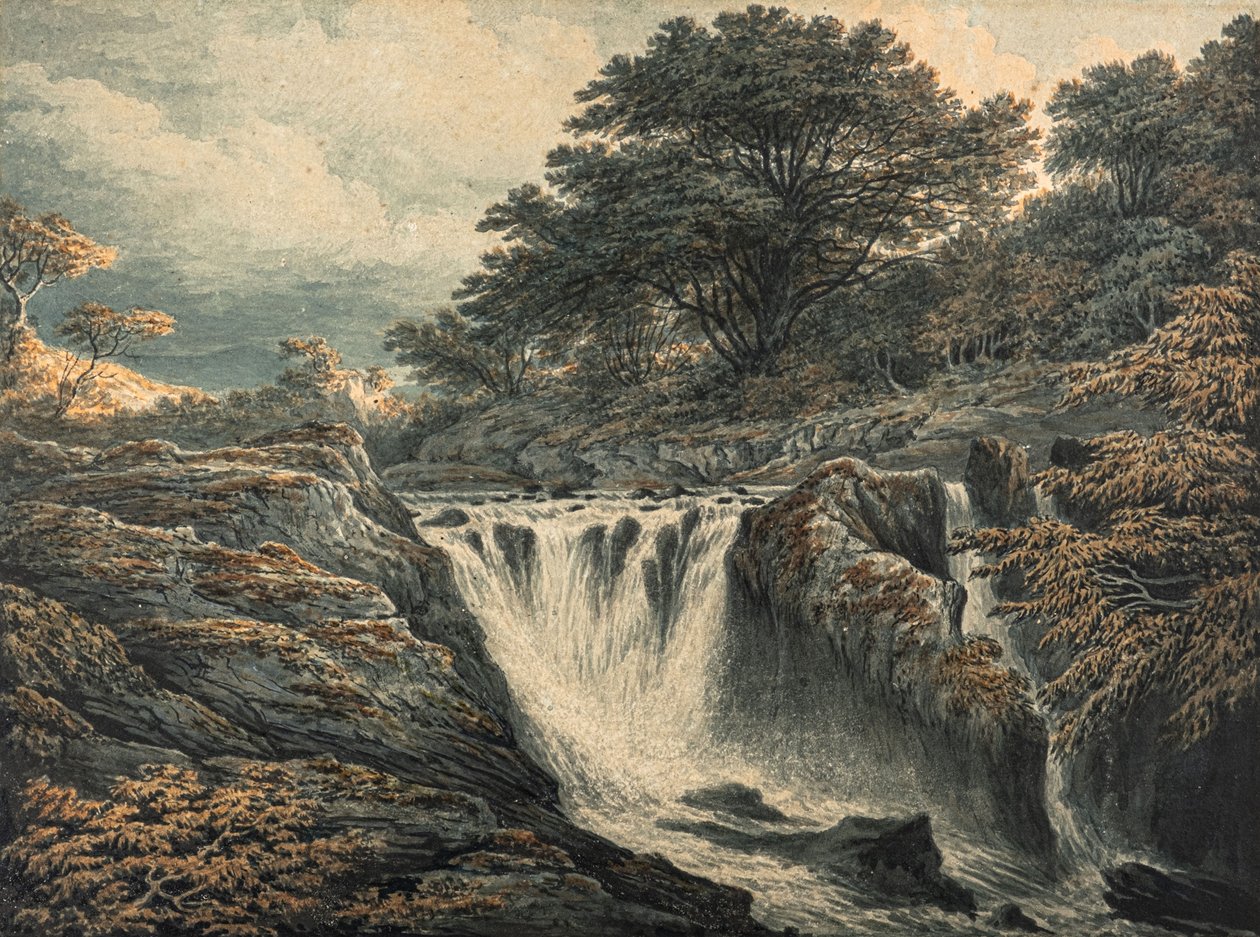 Een Waterval in de Avond door John Glover