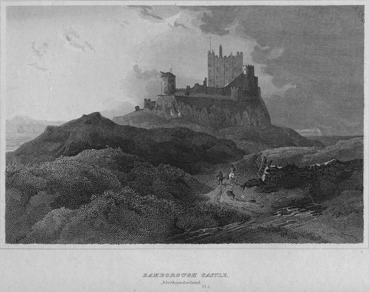 Bamborough Kasteel, Northumberland, 1814 door John Greig