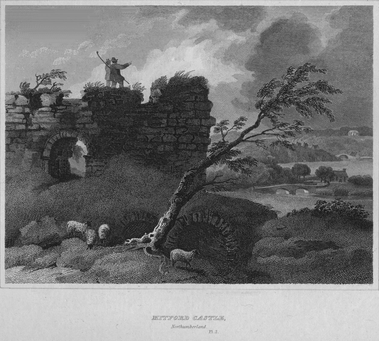 Mitford Castle, Northumberland, 1814 door John Greig