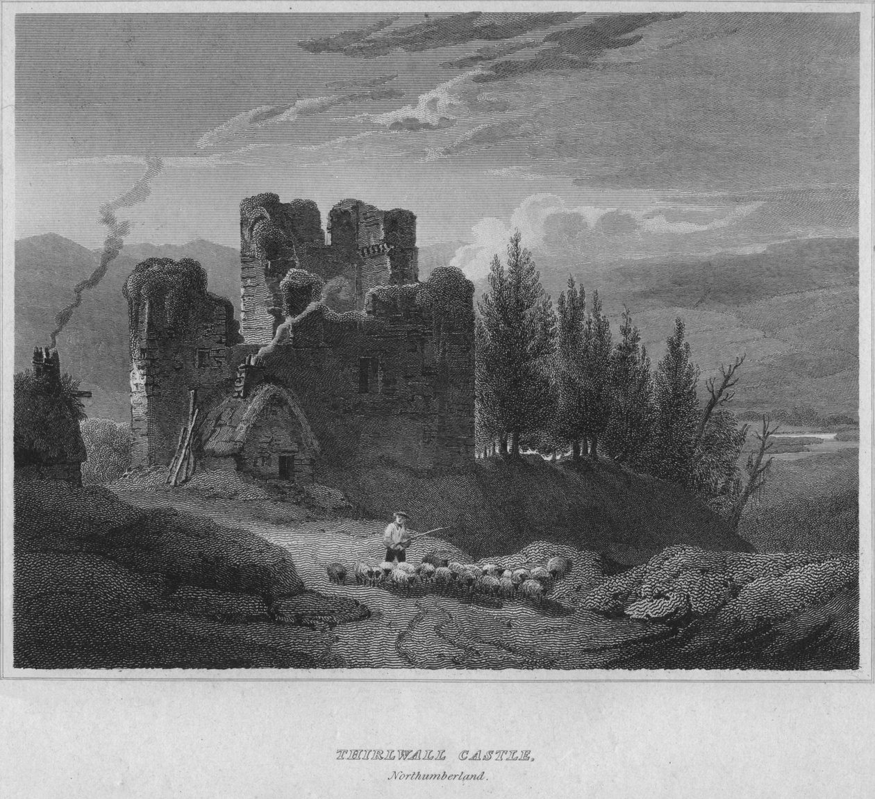 Thirlwall Kasteel, Northumberland, 1814 door John Greig