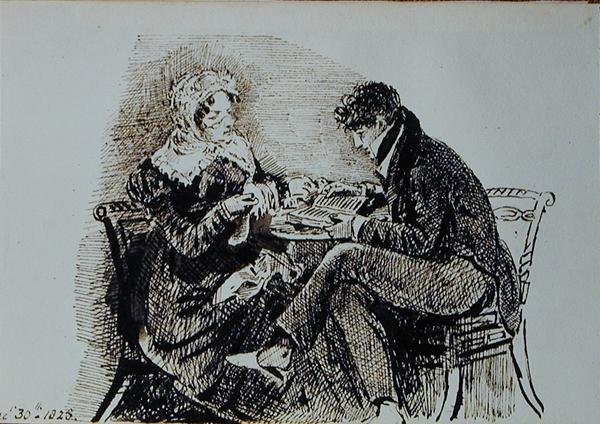 Man en vrouw lezen aan een tafel door John Harden