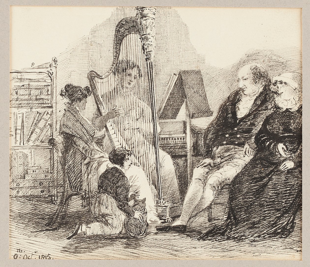 Muziek spelen op de harp, 1815 door John Harden