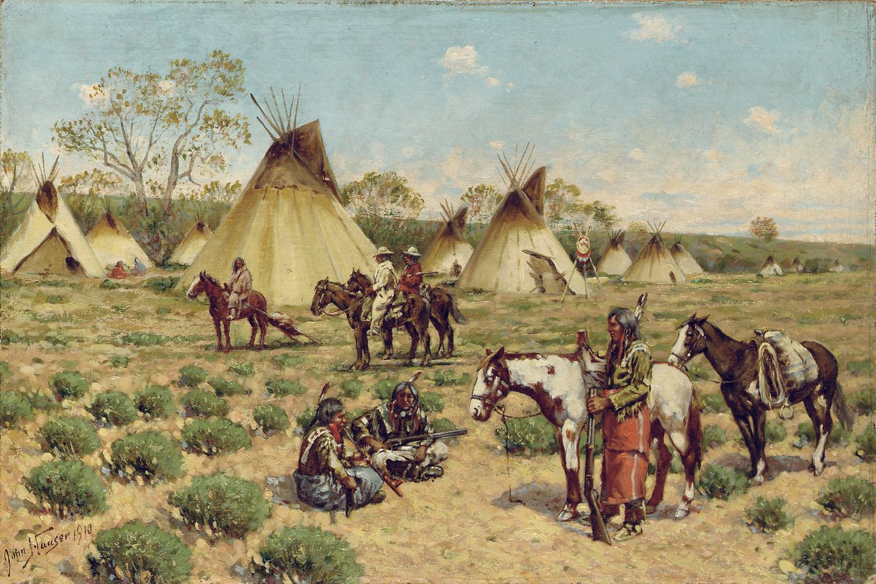 Sioux Kampement, Porcupine, 1910 door John Hauser