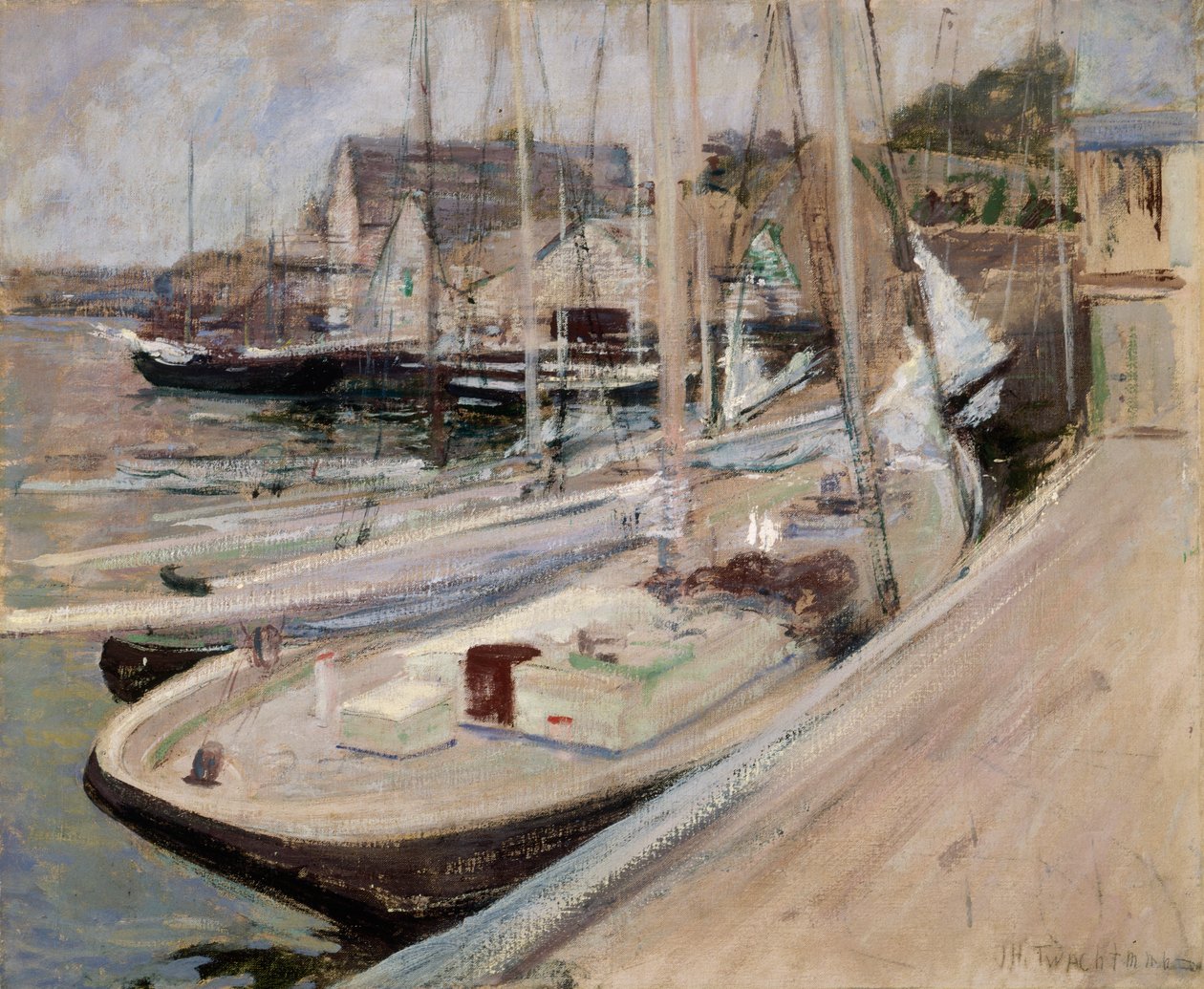 Vissersboten in Gloucester door John Henry Twachtman
