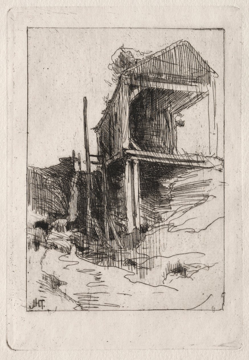 Oude molen, Branchville, Connecticut door John Henry Twachtman