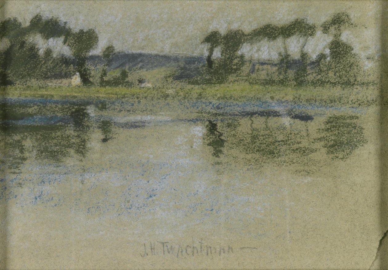 Bomen over de rivier door John Henry Twachtman