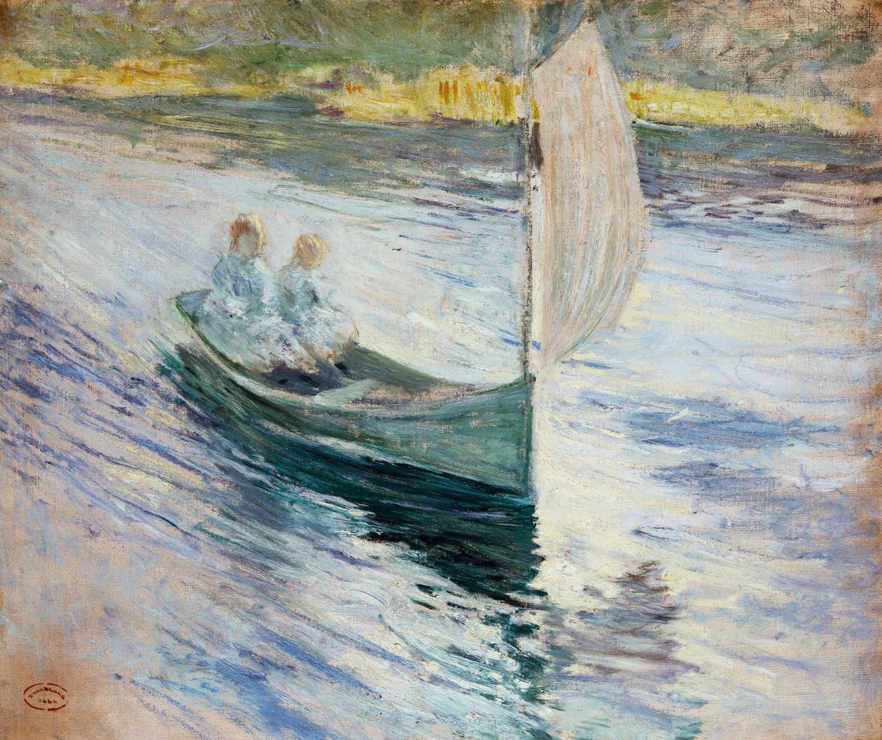 Twee kinderen in een zeilboot, 1883 door John Henry Twachtman