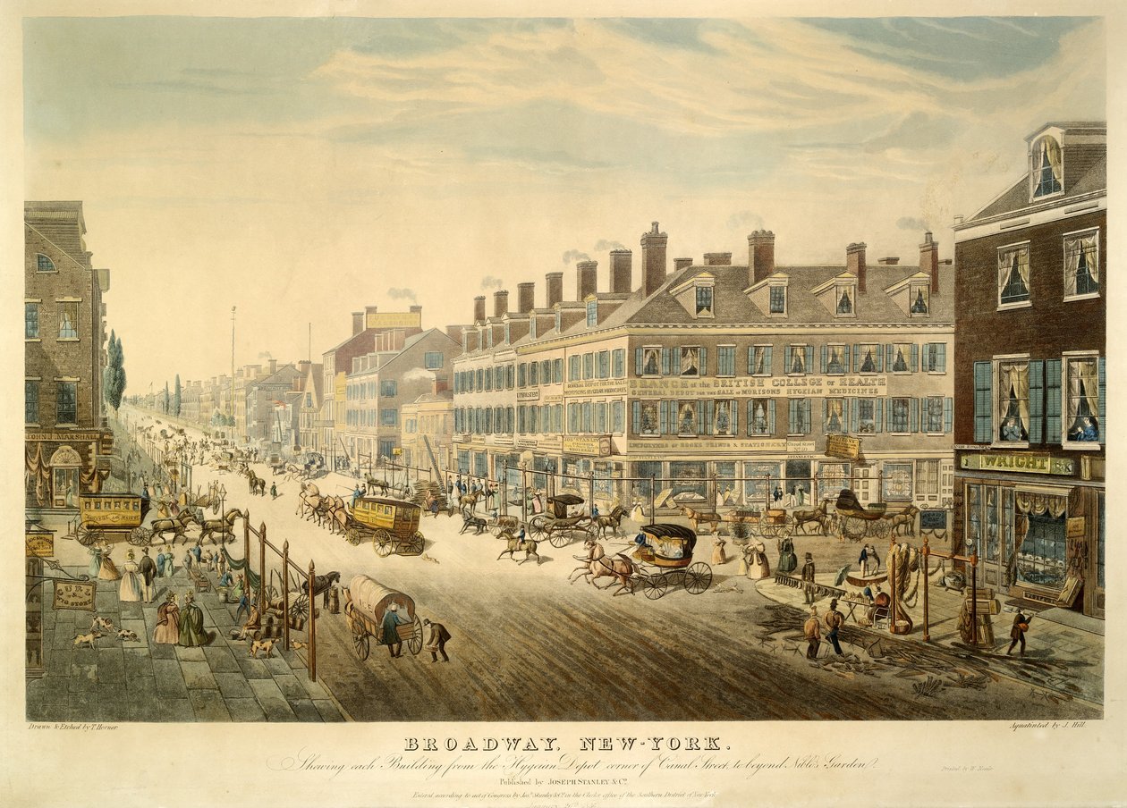 Broadway, New York, uitgegeven 1850 door John Hill