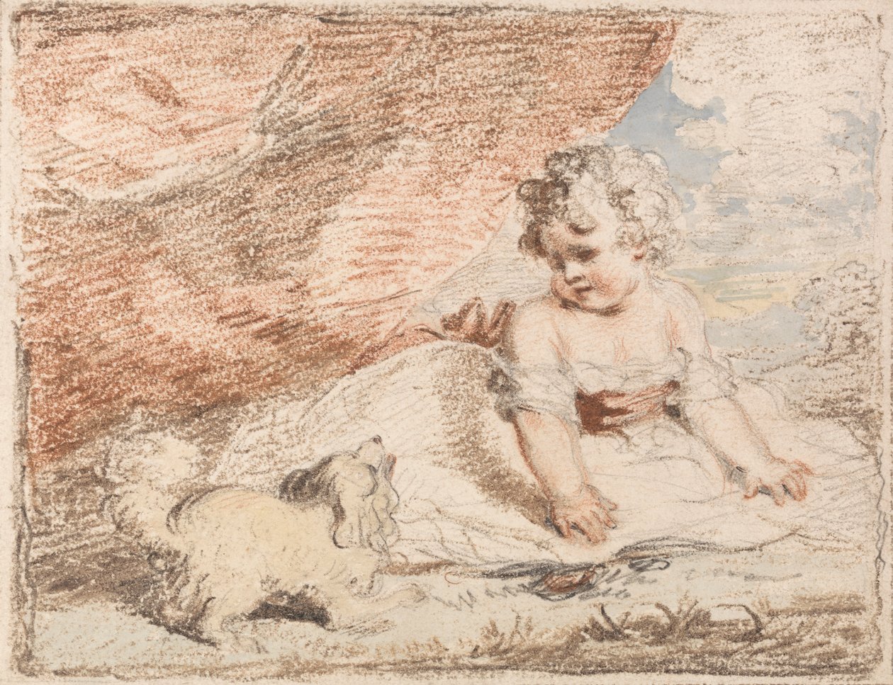Jong kind met schoothondje door John Hoppner