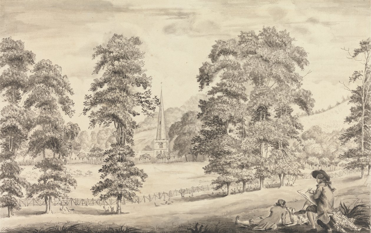 Landschap met Ledbury Kerkspits door John James Barralet