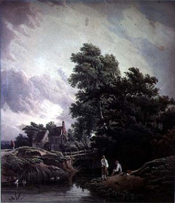 Landschap met Watermolen en Figuren door John James Chalon
