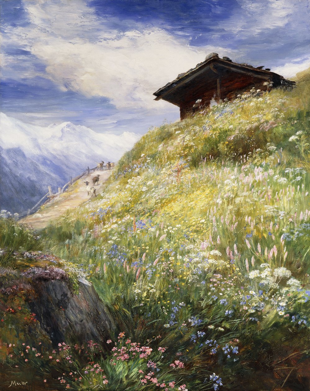 Een Alpenweide, Zwitserland door John MacWhirter