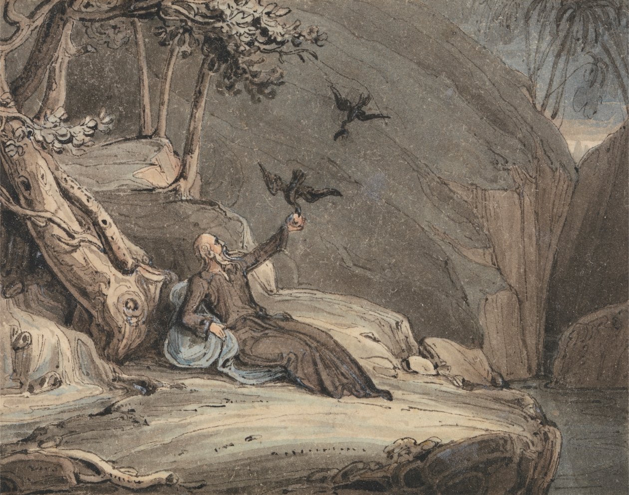 De raven voeden Elia door John Martin