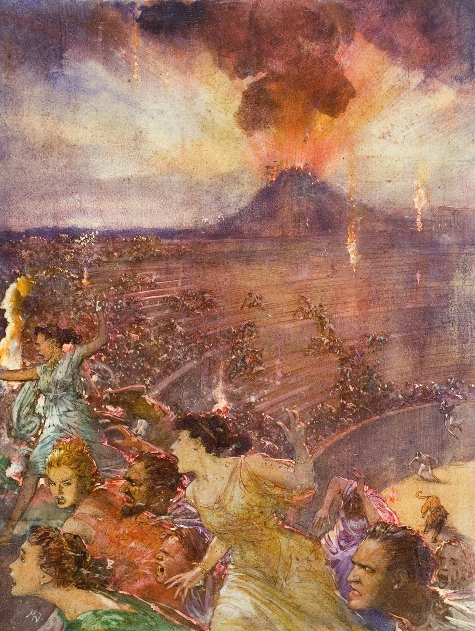 Uitbarsting van de Vesuvius (gouache op papier) door John Millar Watt