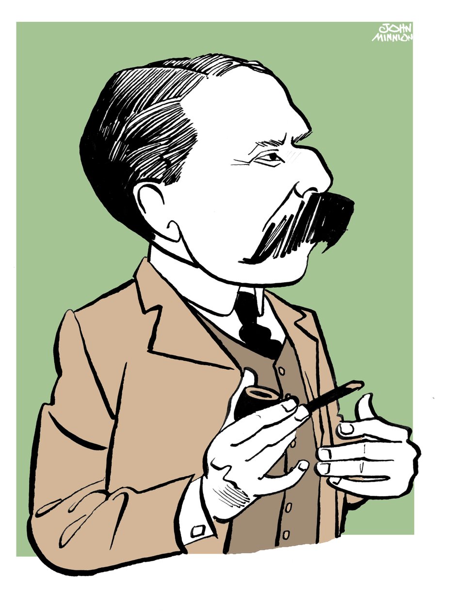 Edward Elgar - karikatuur met pijp door John Minnion