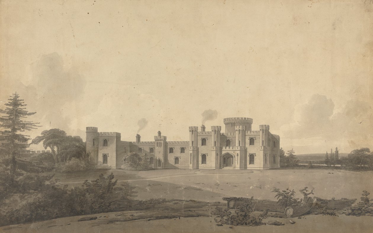 Ontwerp voor Knepp Castle, Sussex: Perspectief door John Nash
