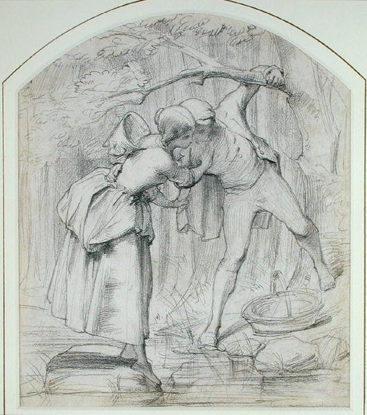 De oversteek, ca. 1860 (potlood op bord) door John Richard Clayton