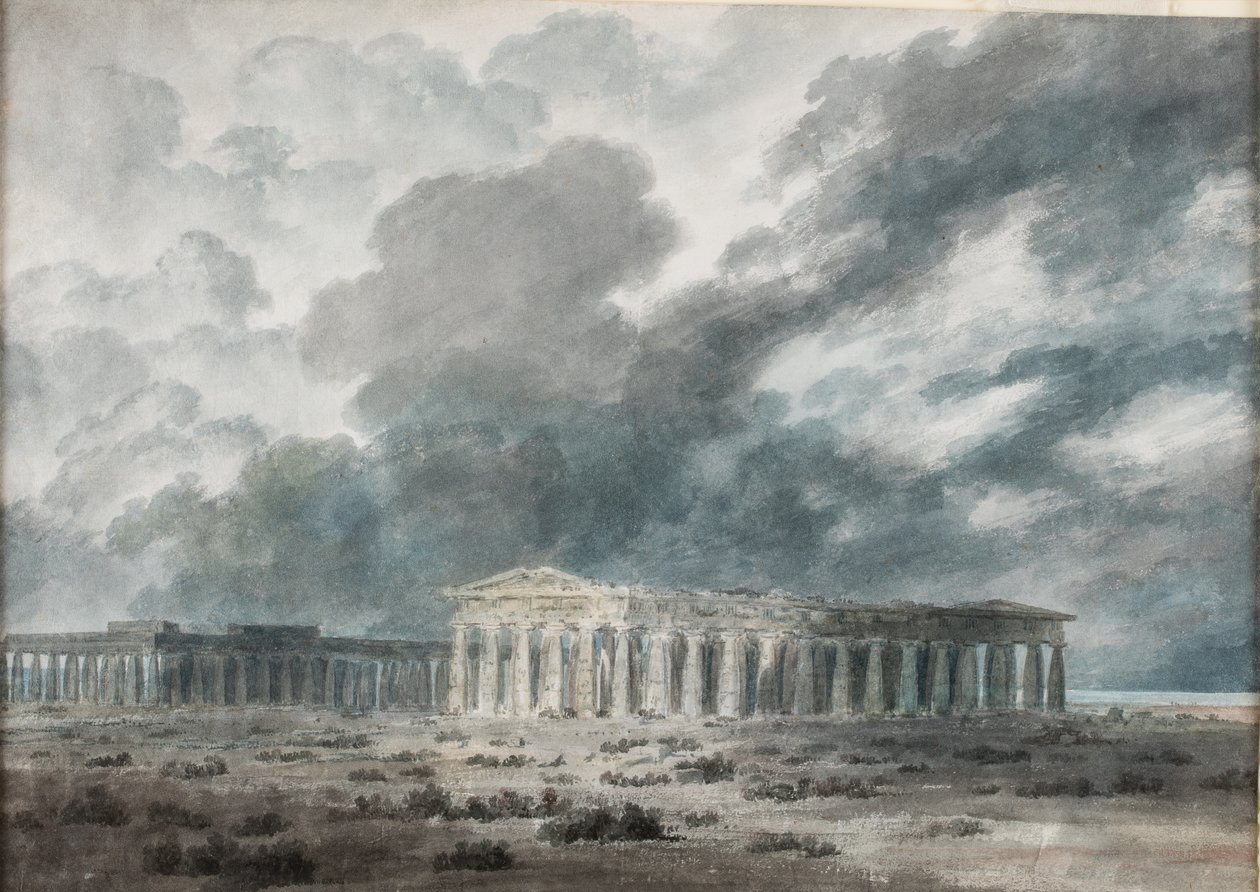 Twee grote tempels in Paestum door John Robert Cozens