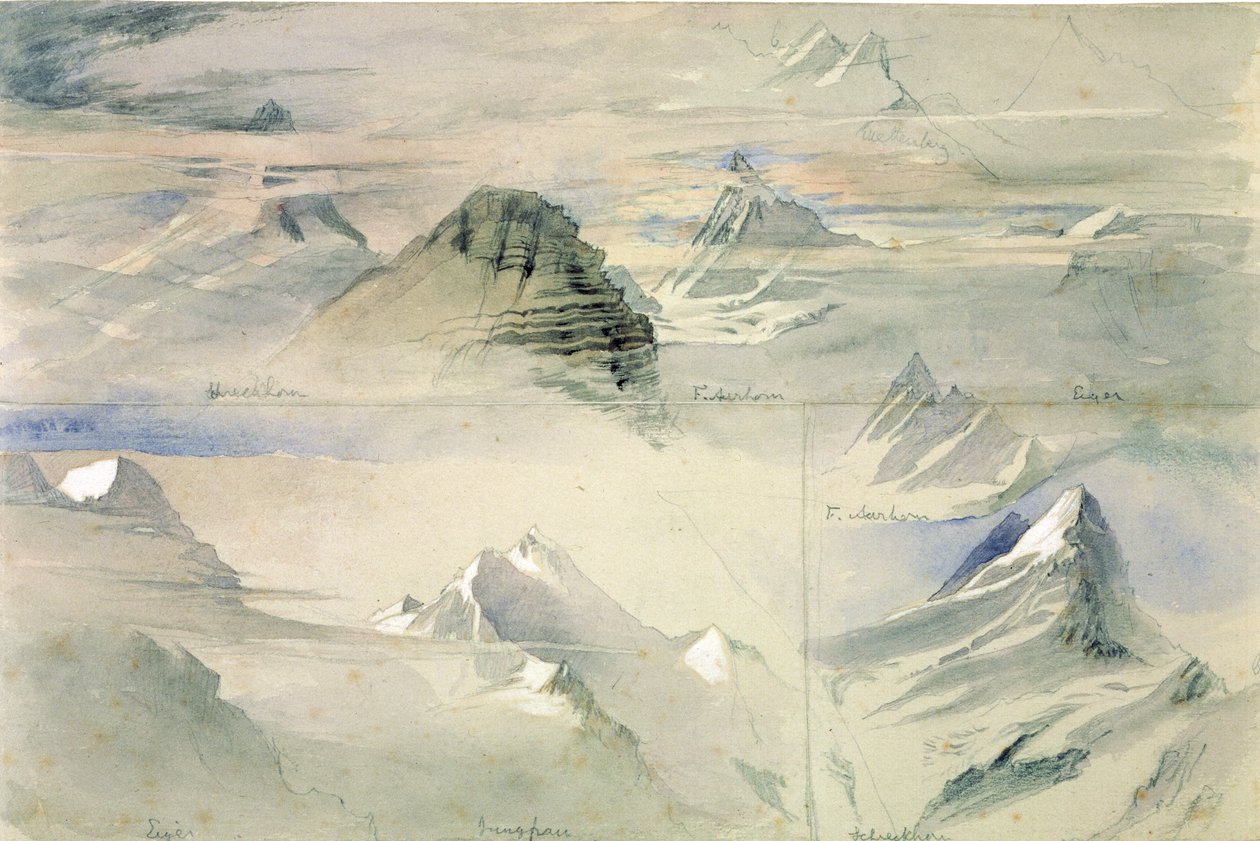 Alpiene pieken: Jungfrau en anderen, 1846 door John Ruskin