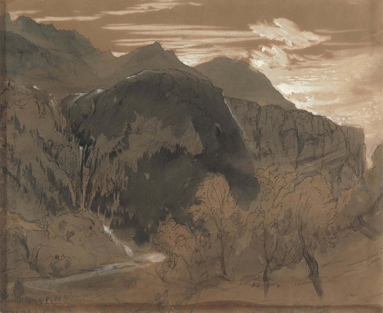 Bergachtig landschap door John Ruskin
