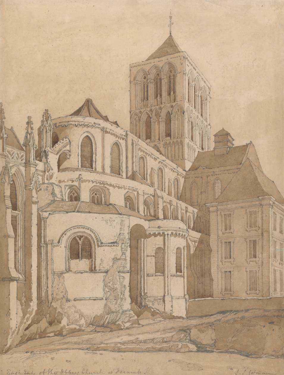 Abdijkerk in Fecamp, Normandië door John Sell Cotman