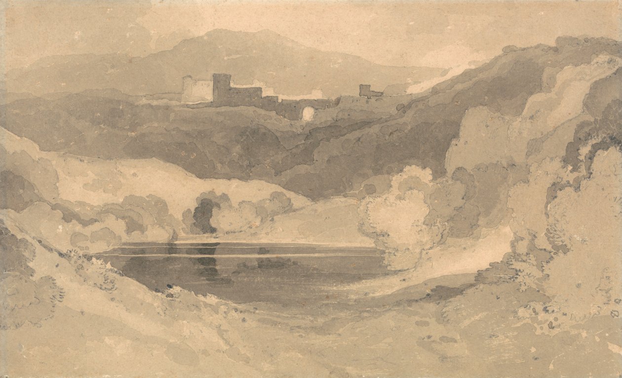 Kasteel in een landschap door John Sell Cotman