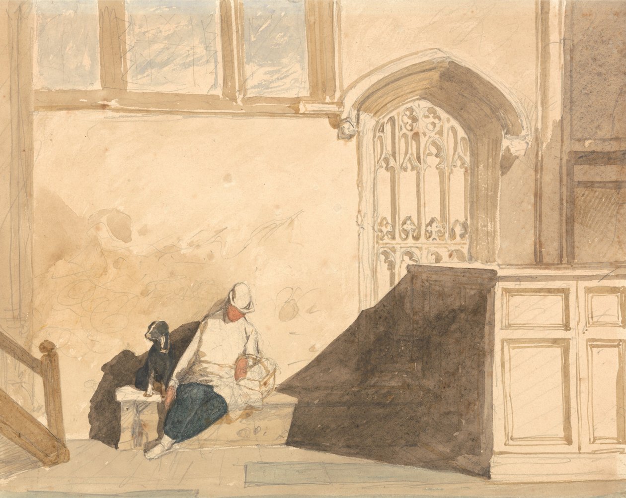 Boodschappenjongen in slaap in een kerk door John Sell Cotman