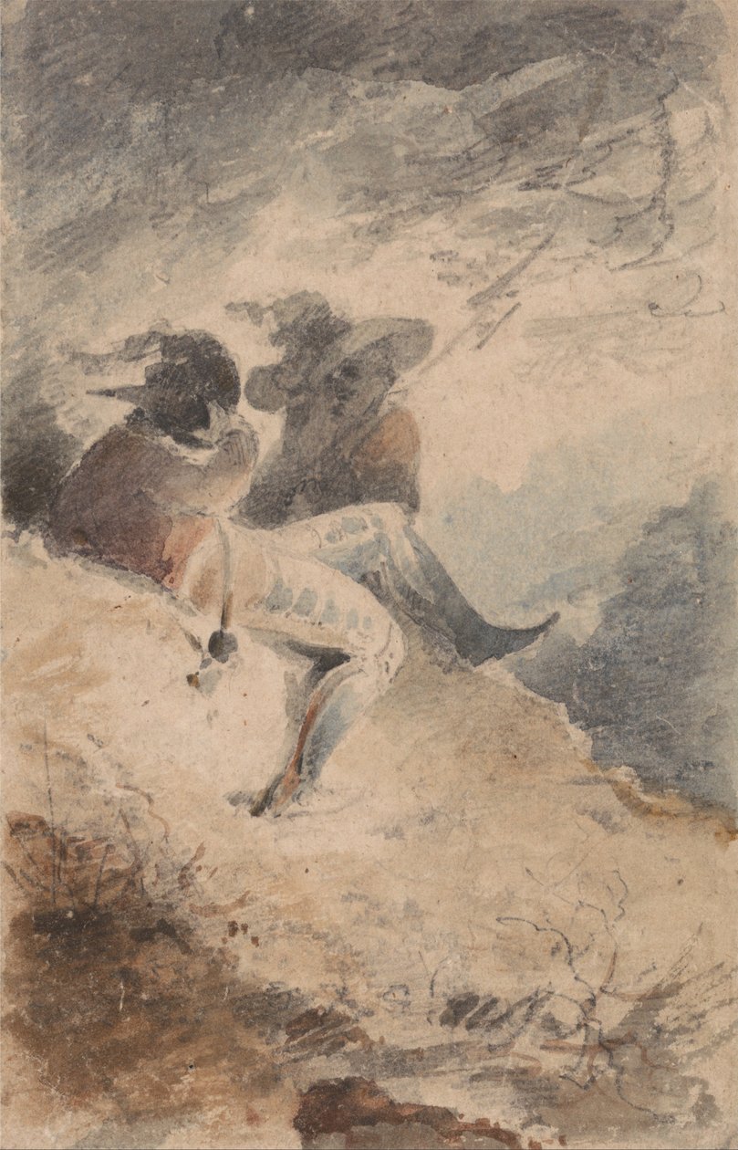 Fantastische figuren zittend op een heuvel door John Sell Cotman
