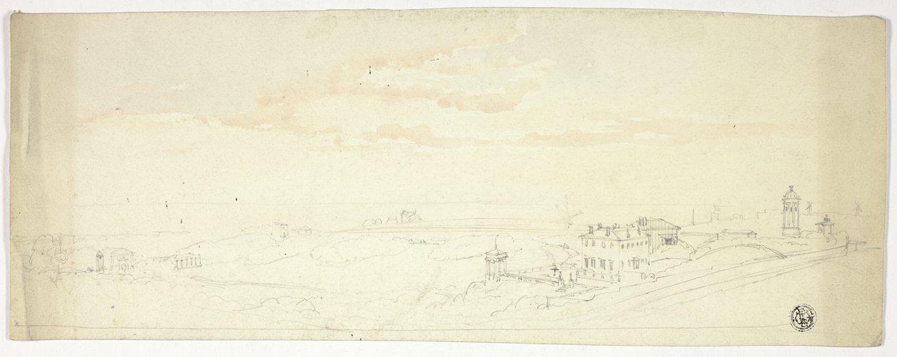 Panoramisch uitzicht op kustplaats door John Skinner Prout