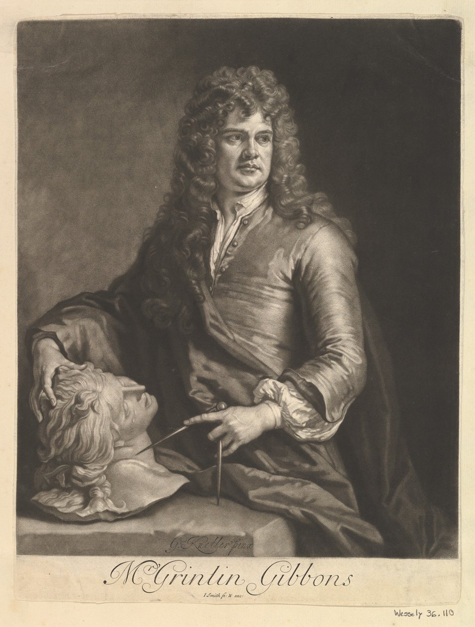 Portret van Grinling Gibbons, 1690 door John Smith 2