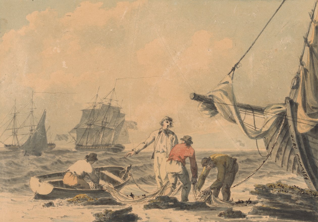 Kustscène met Figuren door John Thomas Serres