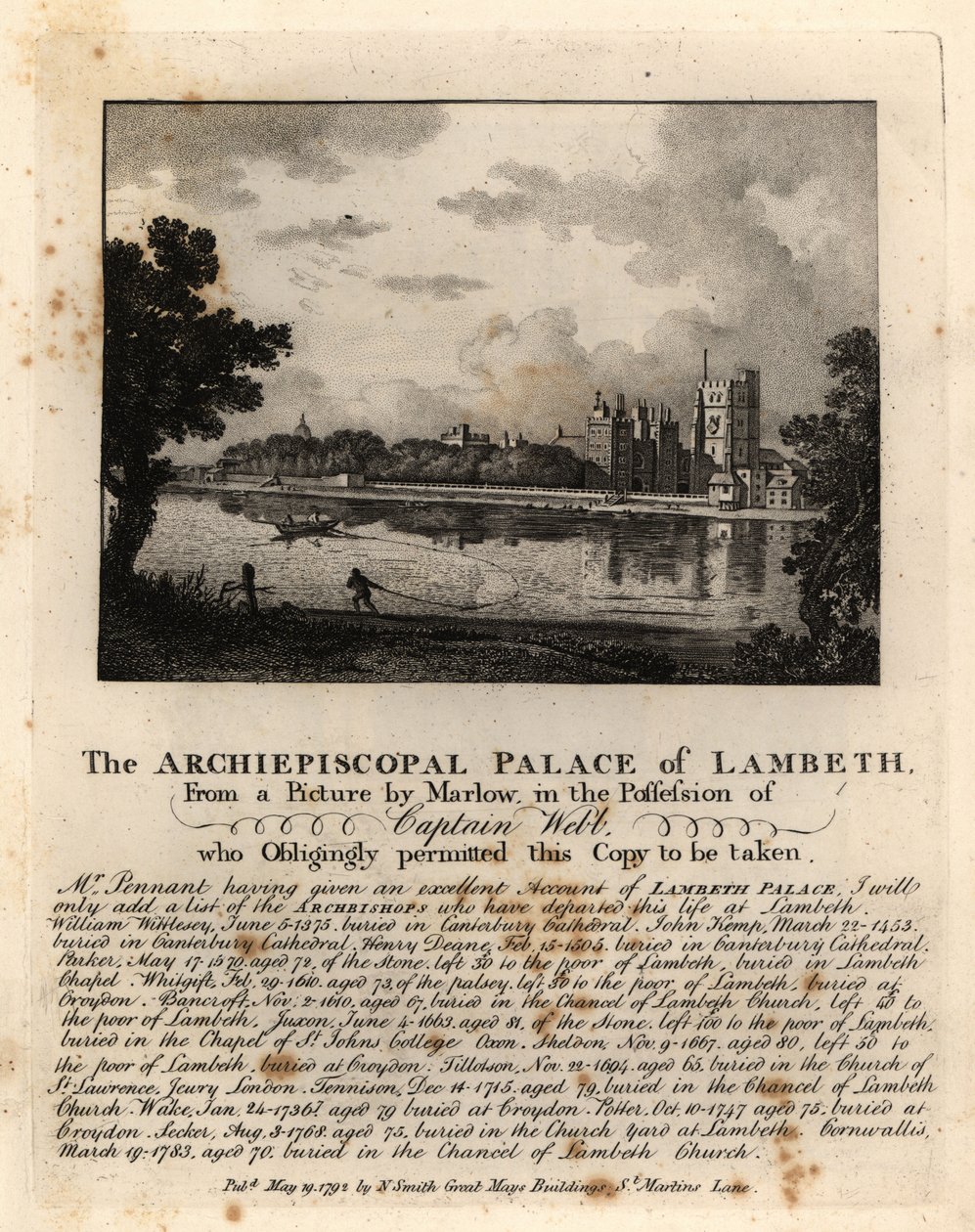 Uitzicht op Lambeth Palace, Londen door John Thomas Smith