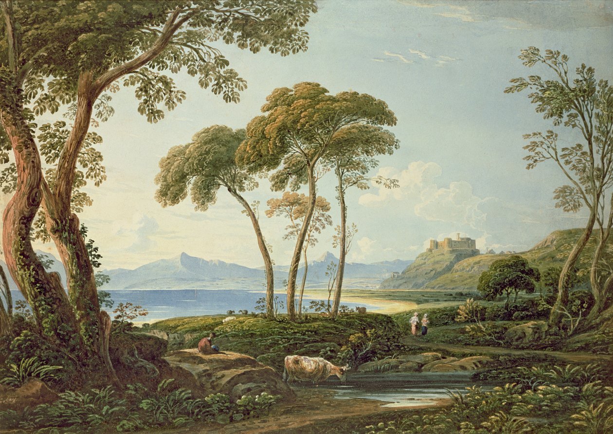Landschap met Harlech Kasteel door John Varley