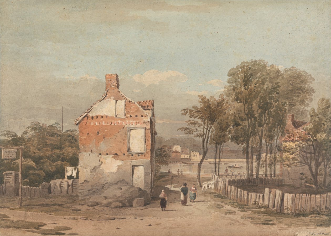 De Theems bij de gevangenis, Millbank, Londen door John Varley