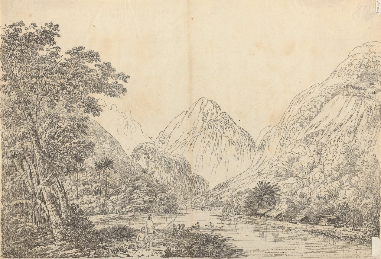 Uitzicht in Oheitepeha Bay, Otaheite door John Webber