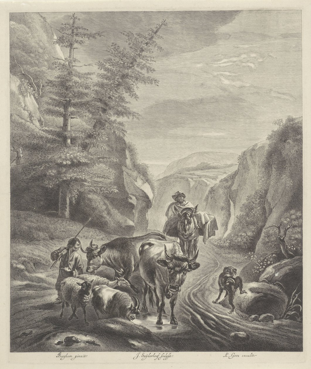 Herders met vee op een bergpad door Jonas Suyderhoef
