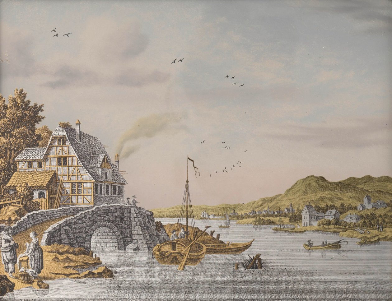 Huizen langs een rivier door Jonas Zeuner