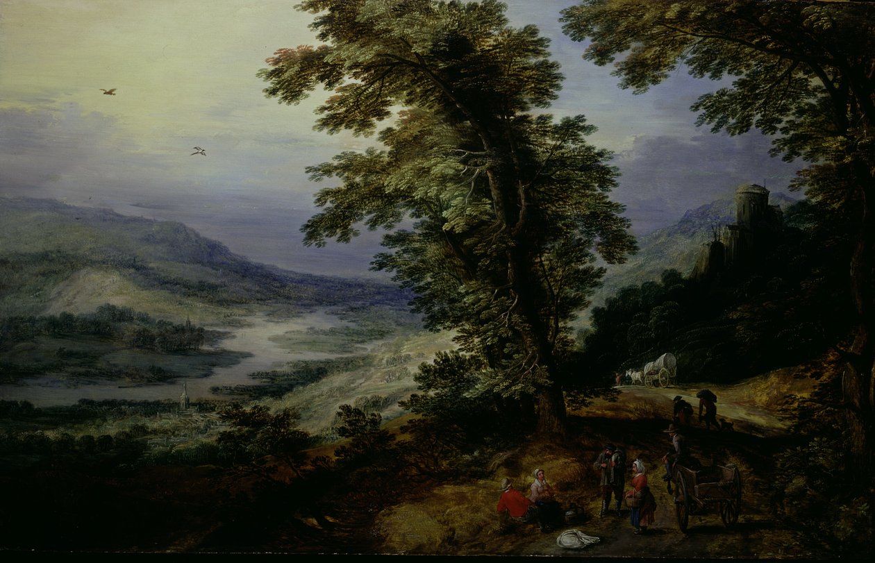 Bergweg met reizigers door Joos de Momper II